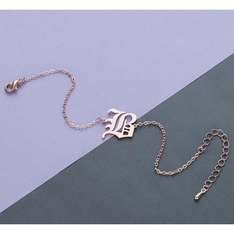 26英文字母白鋼玫瑰金手鍊 復古英文字母手鍊 26字母手鍊 玫瑰金古英文字母手鍊 生日禮物26英文字母手鍊-細節圖7