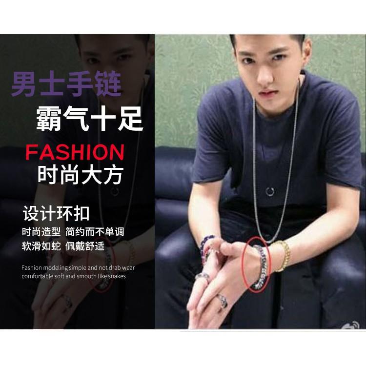 鈦鋼龍骨手鍊 男生手鍊 鈦鋼盤龍手鍊 韓版潮流手環 鈦鋼手鍊 男士純鋼手鍊 鋼鍊 不鏽鋼 古巴手鍊-細節圖4
