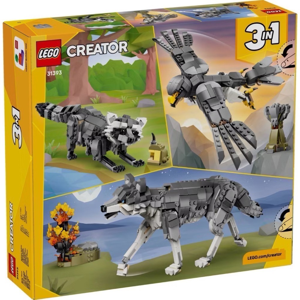 《屁桃柑仔店》現貨LEGO 31393  森林動物：灰狼 獵鷹 浣熊-創意百變3合1系列-細節圖2