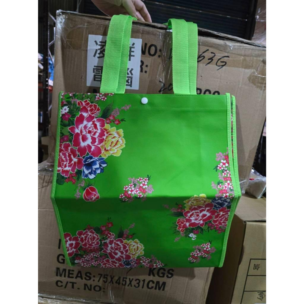 【現貨】牡丹花防水購物袋 折疊收納袋 手提環保袋 大容量可重複使用-細節圖3