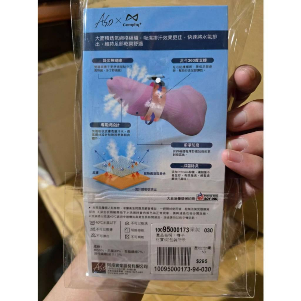 【🔥現貨急寄】 A.S.O 阿瘦 抑菌透氣短襪 特價90 門市價295 抗菌運動襪 男女適用 舒適襪子-細節圖7