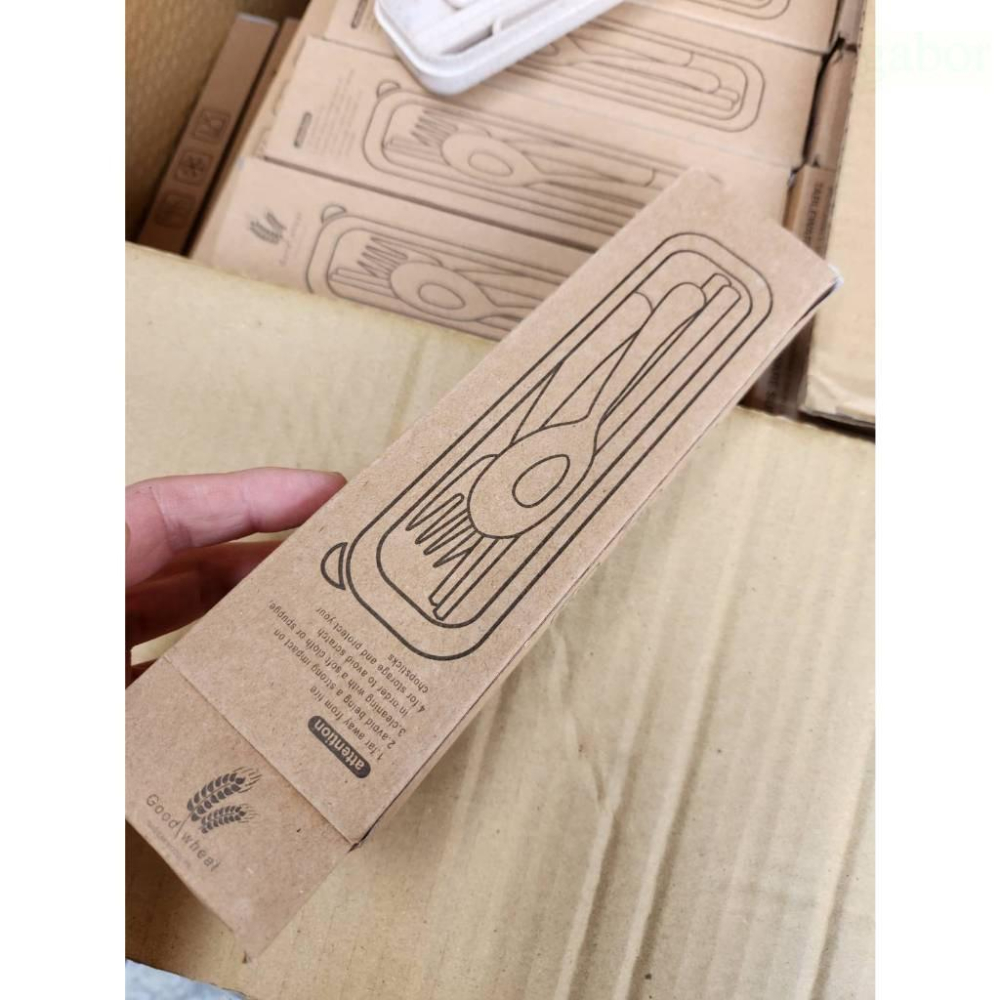 【現貨】 小麥秸稈餐具組  筷子 叉子 湯匙 三件套 環保餐具 家用餐具套裝 便攜旅行 餐具組-細節圖3