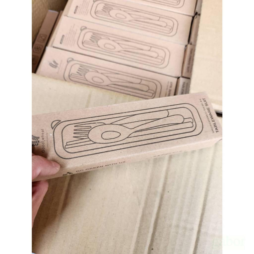 【現貨】 小麥秸稈餐具組  筷子 叉子 湯匙 三件套 環保餐具 家用餐具套裝 便攜旅行 餐具組-細節圖4