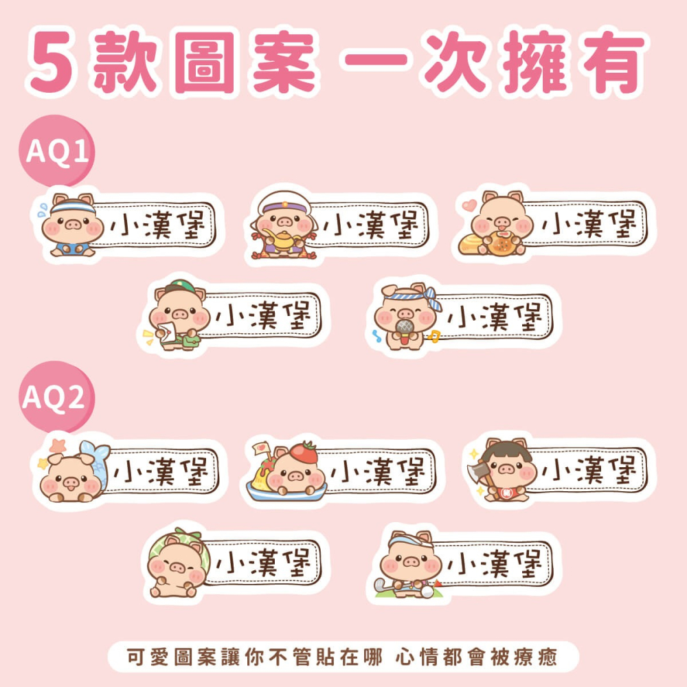 高級防水姓名貼【可愛豬年AQ1~AQ2】小巧橫式 150入-細節圖2