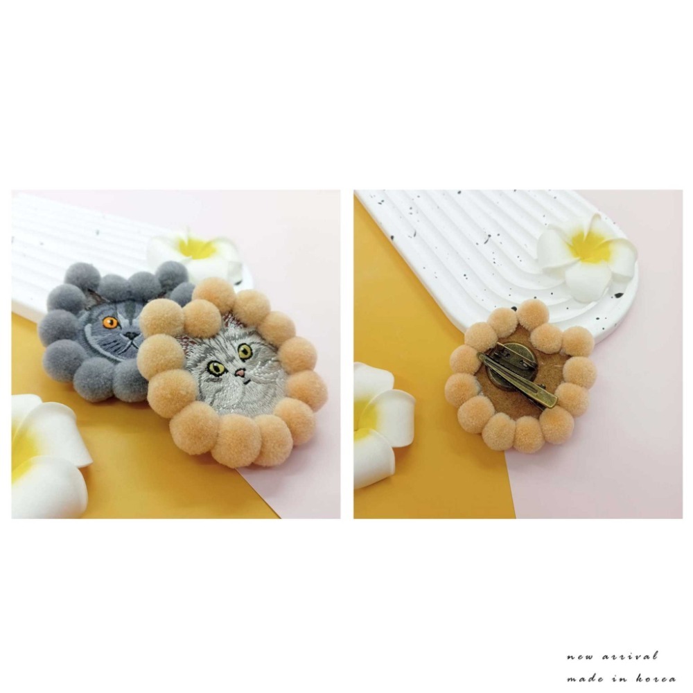 韓國飾品 -毛毛球動物刺繡 別針兼壓夾-細節圖3