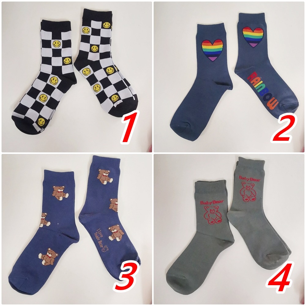 現貨 小兔 小熊 笑臉 格子 潮襪 中筒襪 【78catus 義賣 幫助浪貓】-細節圖2