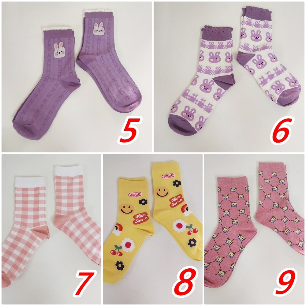 現貨 小兔 小熊 笑臉 格子 潮襪 中筒襪 【78catus 義賣 幫助浪貓】-細節圖3