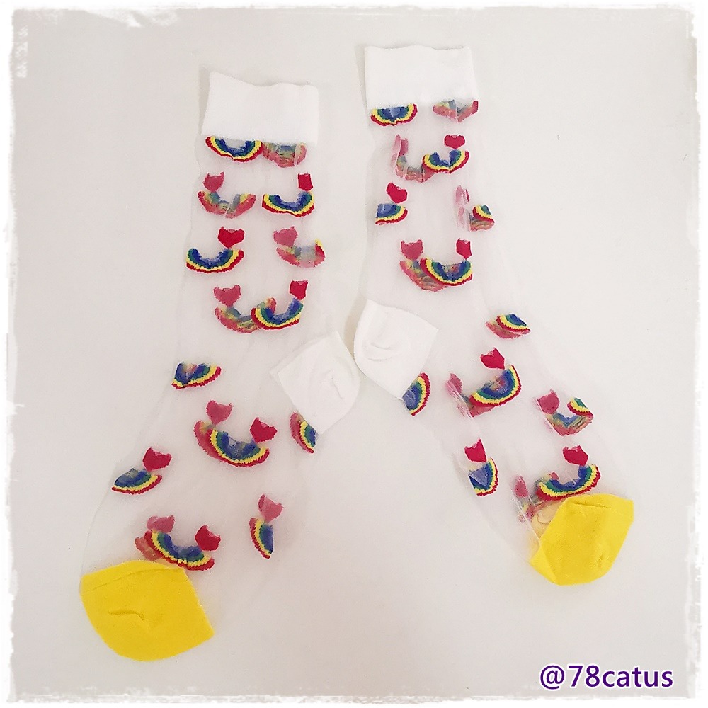 現貨 彩虹 酪梨 水晶絲 絲襪 中筒襪 【78catus 義賣 幫助浪貓】-細節圖2
