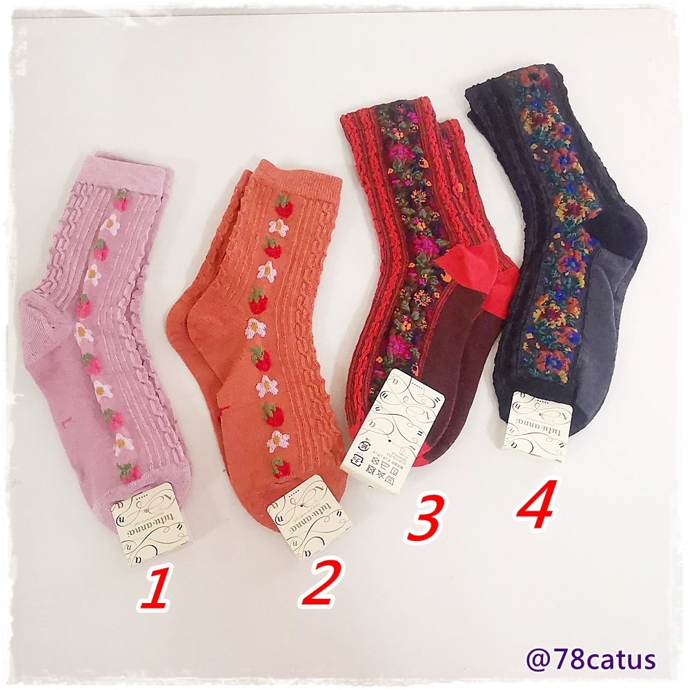 現貨 日本 TUTU ANNA 浮雕 女襪 草莓 小花 短襪 【78catus 義賣 幫助浪貓】-細節圖2