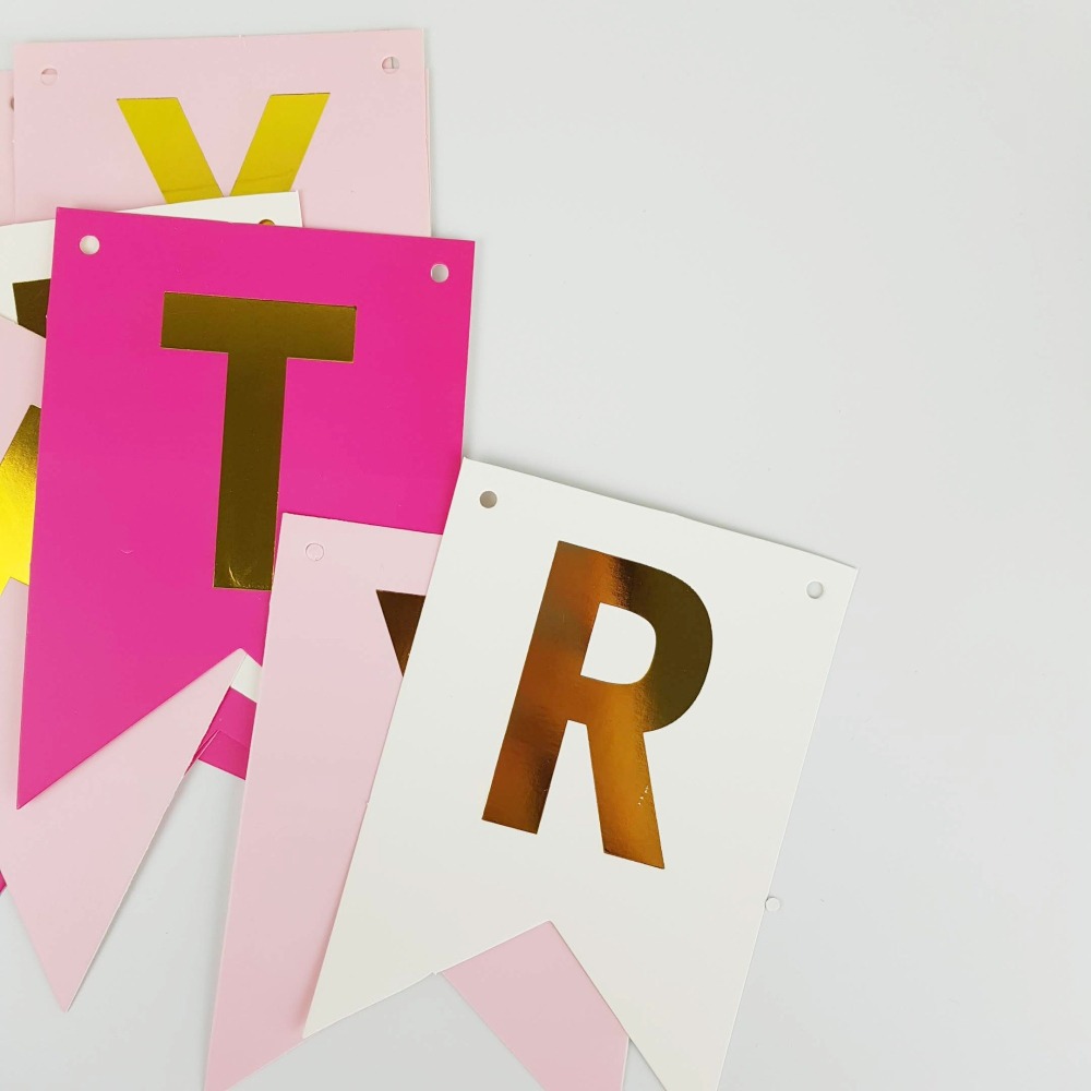 燙金燕尾掛旗-混色款 [紙質] 慶生 生日 派對 裝飾 佈置 掛旗 橫幅-細節圖4