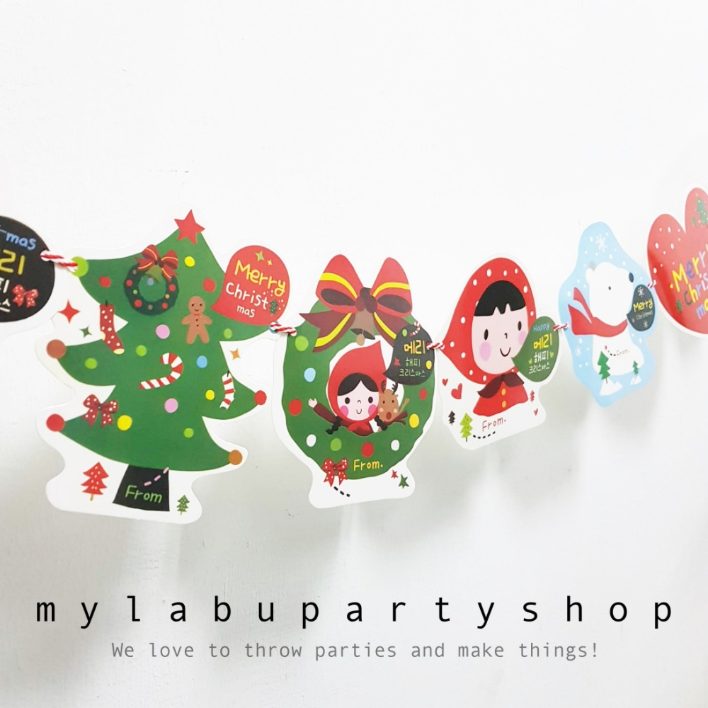 聖誕系列：聖誕卡通人物動物彩旗 [紙質] 派對 裝飾 佈置 掛旗 橫幅 -細節圖2