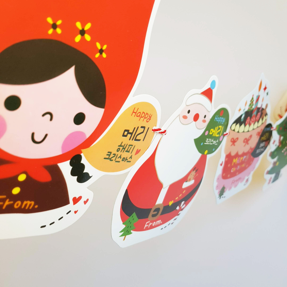 聖誕系列：聖誕卡通人物動物彩旗 [紙質] 派對 裝飾 佈置 掛旗 橫幅 -細節圖4