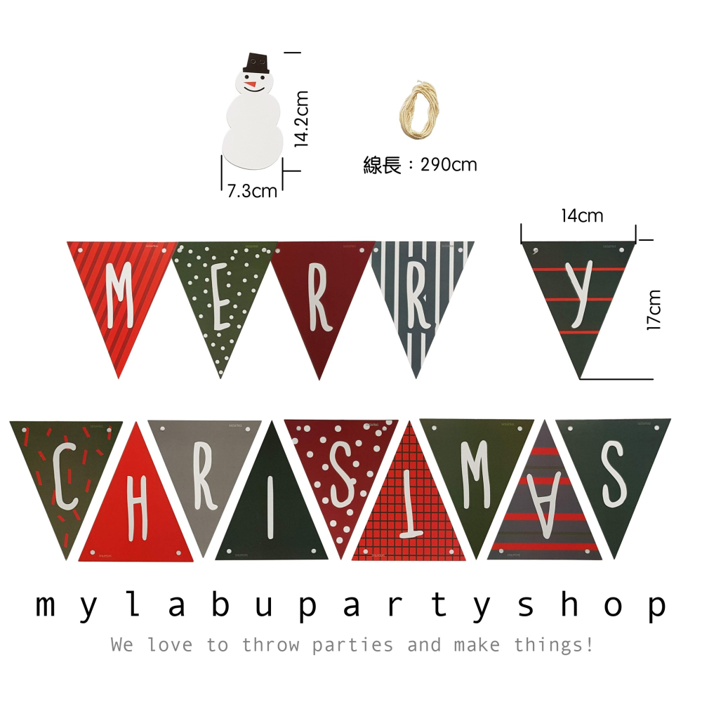 聖誕系列：雪人聖誕三角掛旗 [紙質]-細節圖3