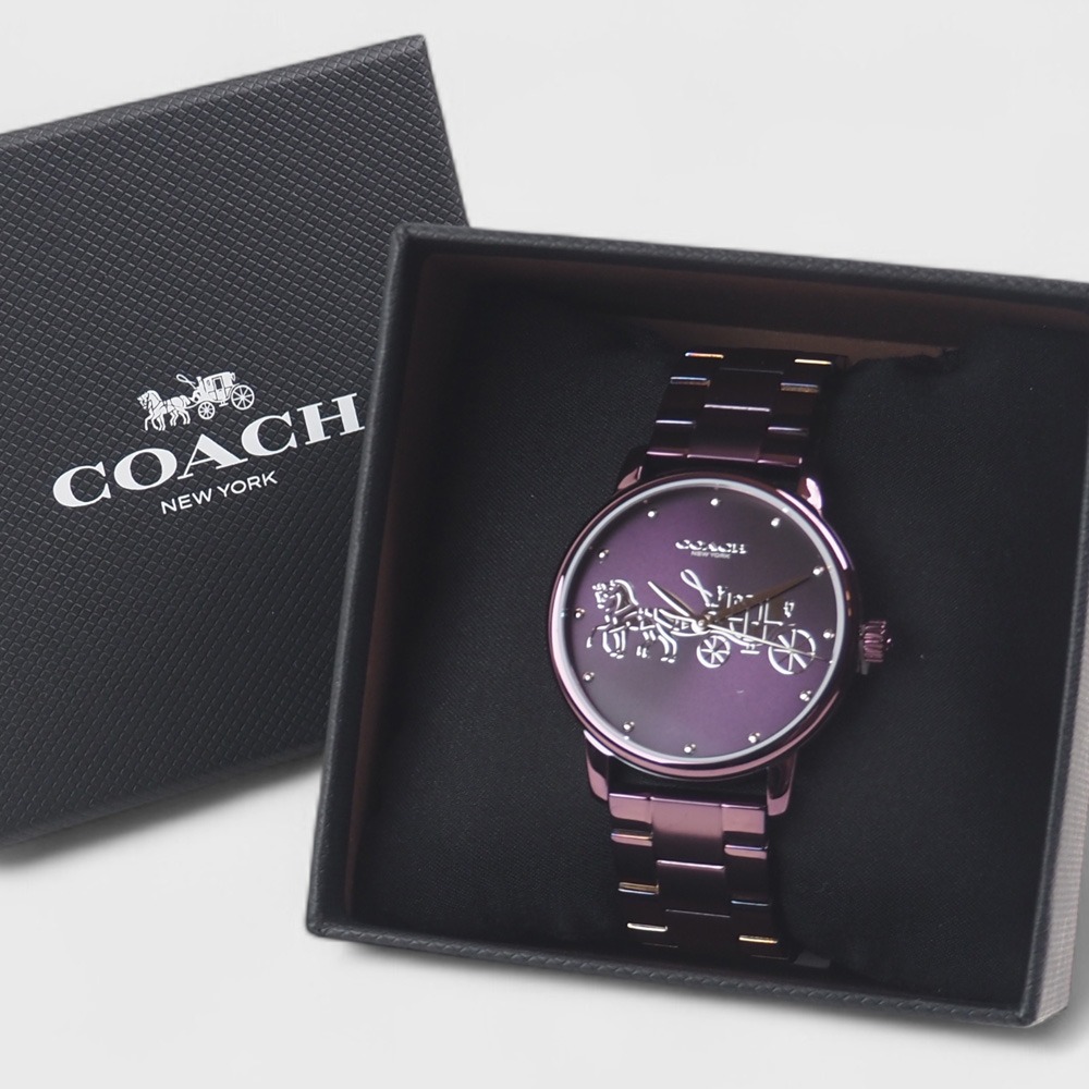 Grand 經典馬車Logo不鏽鋼女錶-36mm(紫色)-細節圖2