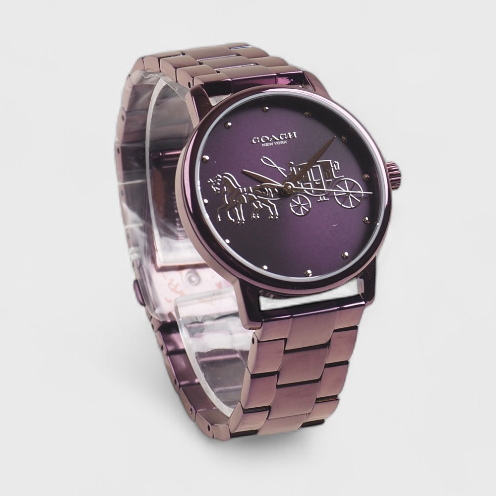 Grand 經典馬車Logo不鏽鋼女錶-36mm(紫色)-細節圖4