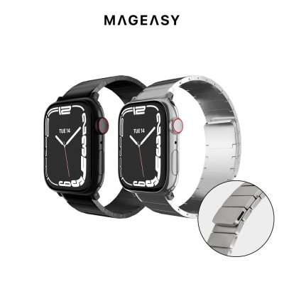 MAGEASY 魚骨牌 Apple Watch 1-8代 適用 Maestro M 不鏽鋼磁扣鏈錶環 金屬錶帶