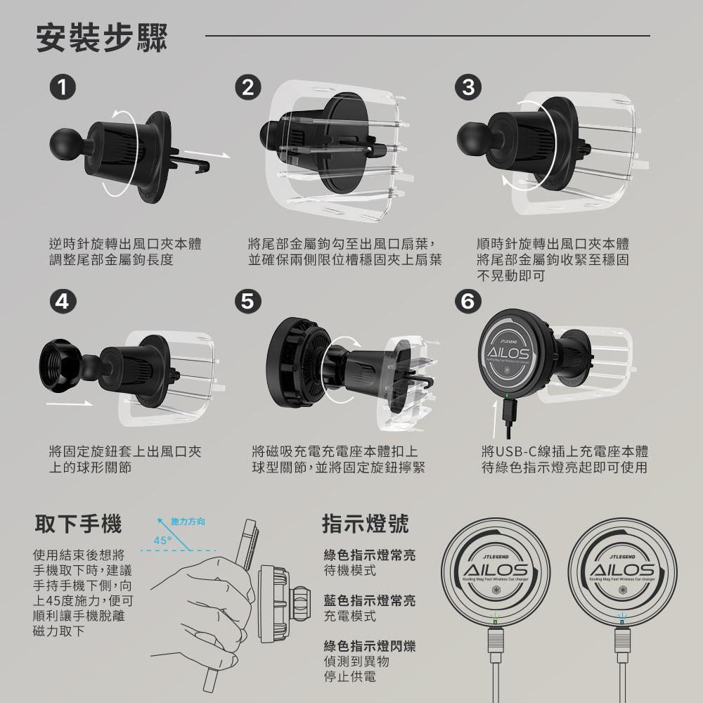 【輕裝版】JTLEGEND Ailos Kooling Mag磁吸快充無線車載-黑色 30%製冷專利 15W快充贈支架-細節圖9