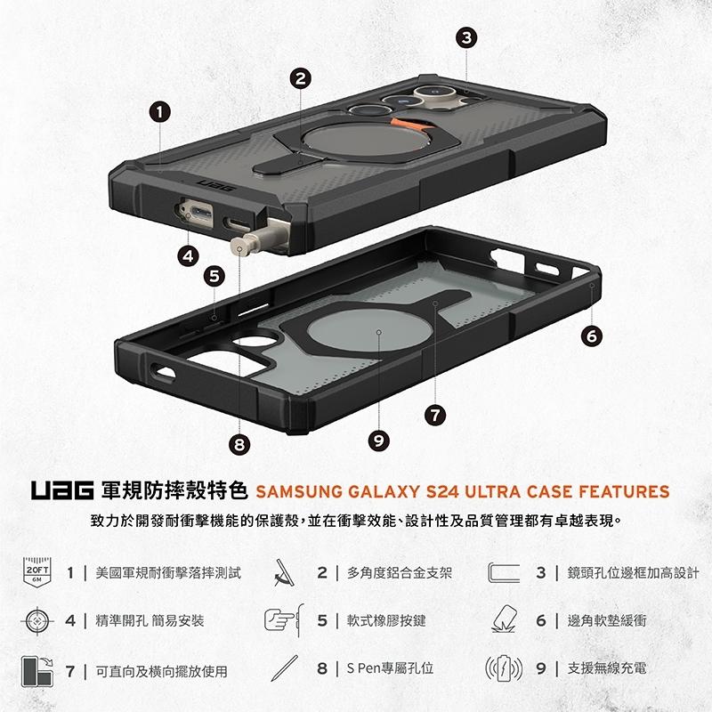 【UAG】Galaxy S24/S24 Ultra(一般/磁吸式) 耐衝擊支架保護殼 黑橘  無線MagSafe 手機殼-細節圖2