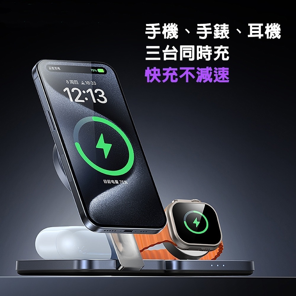 Lisen▸Qi2小曼巴 磁吸三合一無線充電座 MagSafe 磁吸 無線充電盤贈充電器-細節圖4