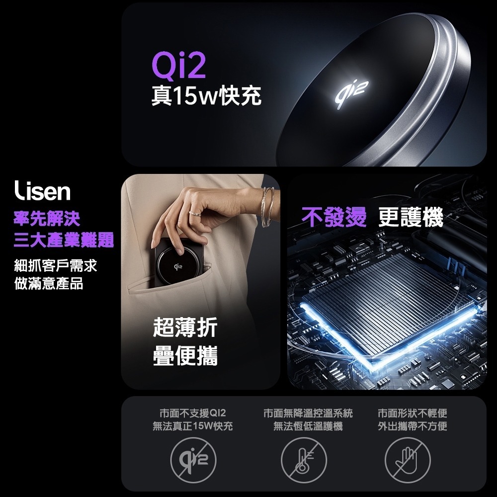 Lisen▸Qi2小曼巴 磁吸三合一無線充電座 MagSafe 磁吸 無線充電盤贈充電器-細節圖5
