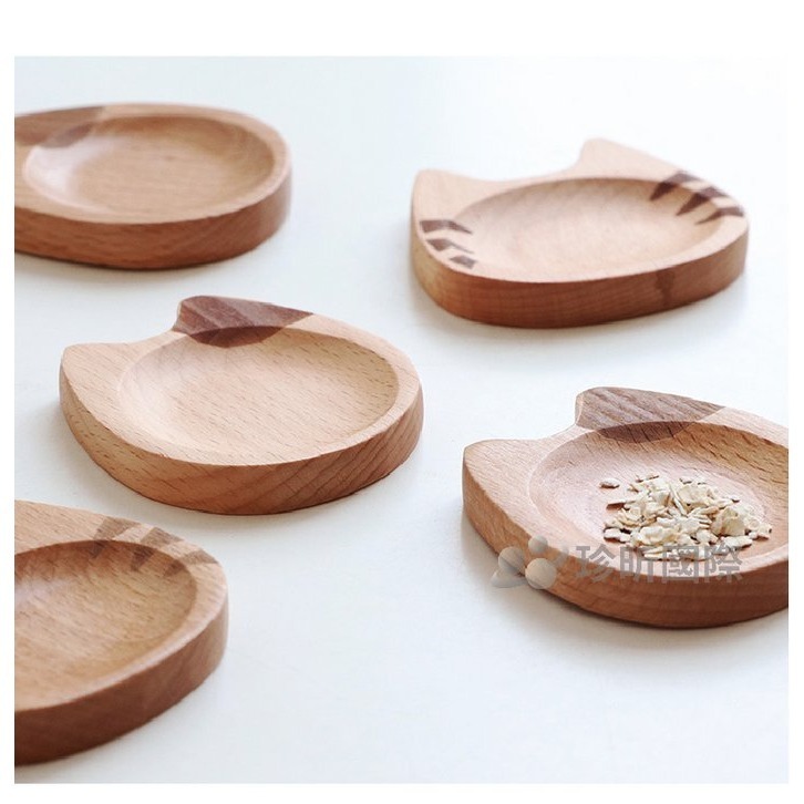 【珍昕原木】日式貓咪造型櫸木質感小碟盤 兩款-細節圖5