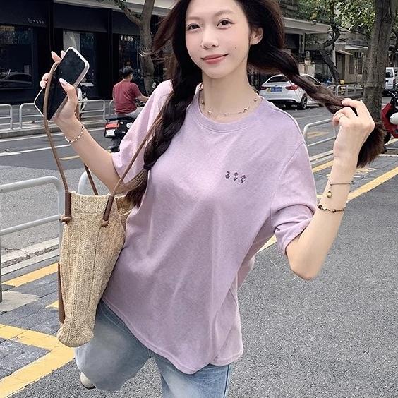 ✨台灣現貨✨玫瑰花 圓領 圖案印花 寬鬆T 大學T-細節圖4
