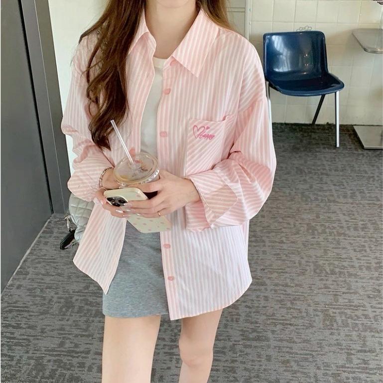 💗甜美系必收條紋襯衫💗微寬鬆慵懶版型+溫柔粉白條紋-細節圖3