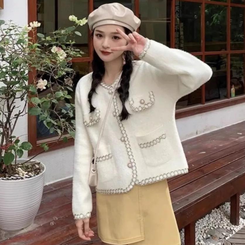氣質提升 仿水貂絨 經典 滾邊小香風 外套 女生衣著 批發-細節圖5
