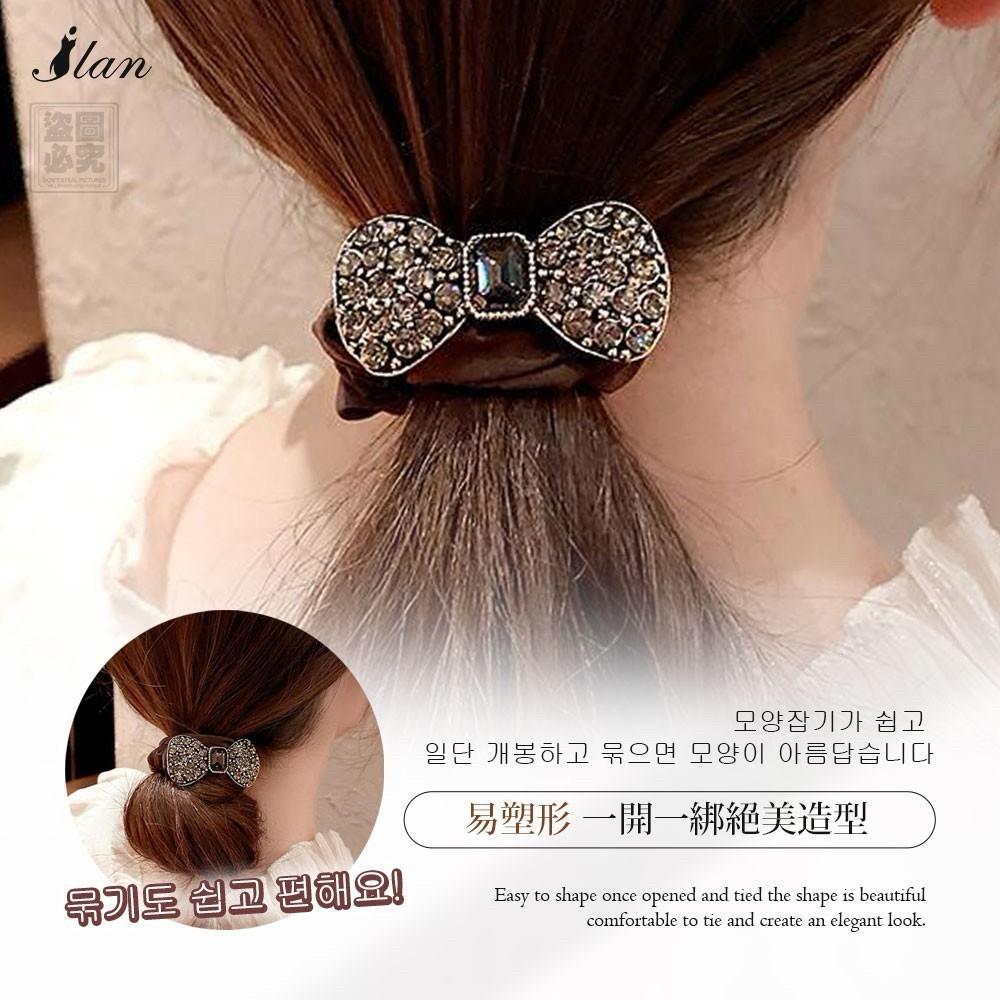 ✨現貨✨復古 滿鑽 蝴蝶結大腸圈  2色各1/組 女生衣著-細節圖3