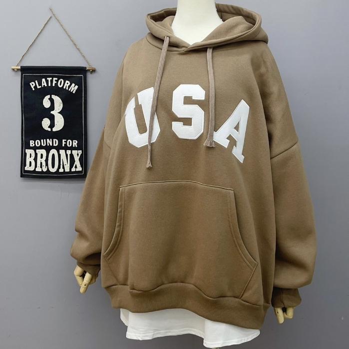 USA(6色)  內磨毛  萬年不敗 連帽韓T 大學T 帽T-細節圖7