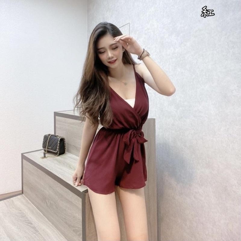 百搭 V領 收腰綁帶 吊帶 連身褲-細節圖2