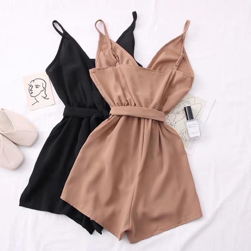 百搭 V領 收腰綁帶 吊帶 連身褲-細節圖7