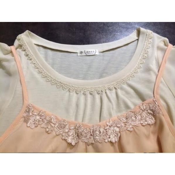 日本 日系 axes femme 原單 夏季女裝 新款 甜美百搭蕾絲帶 兩件套短袖T恤衫-細節圖3