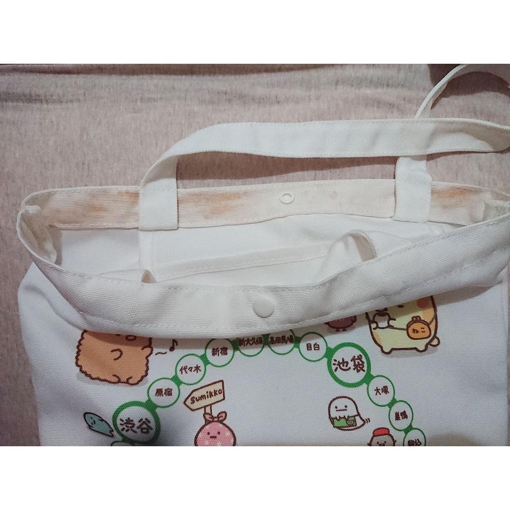 SAN-X 角落生物 牆角生物 旅行包 帆布包 單肩包 手提包 購物袋包 車站旅行款 有泛黃瑕疵-細節圖3