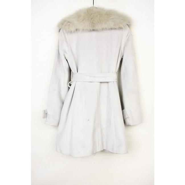 日本 古著 灰藍色 短款大衣 英倫風 毛領風衣-細節圖2