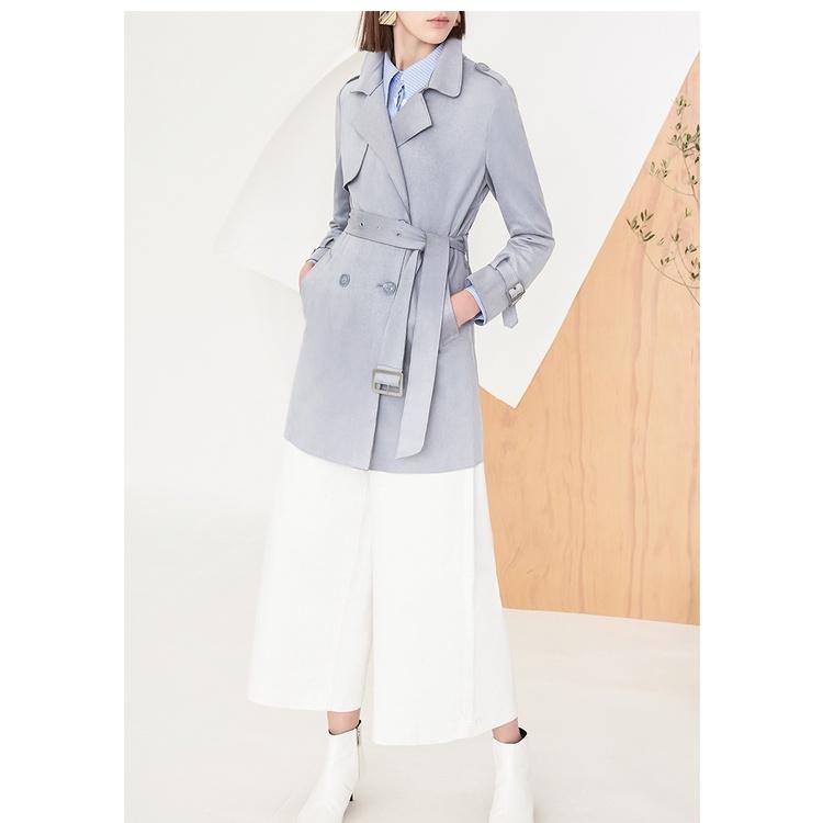 通勤 基礎款 素色 仿麂皮風衣 霧霾藍 灰藍色-細節圖2