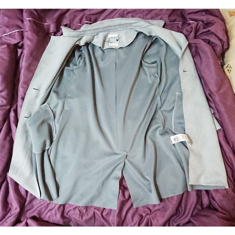 通勤 基礎款 素色 仿麂皮風衣 霧霾藍 灰藍色-細節圖5