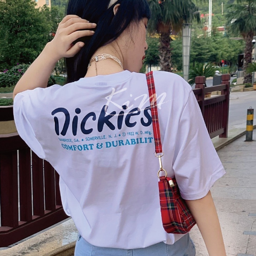 DICKIES Logo 短T 短踢 短袖 藍 白 雙Logo-細節圖2