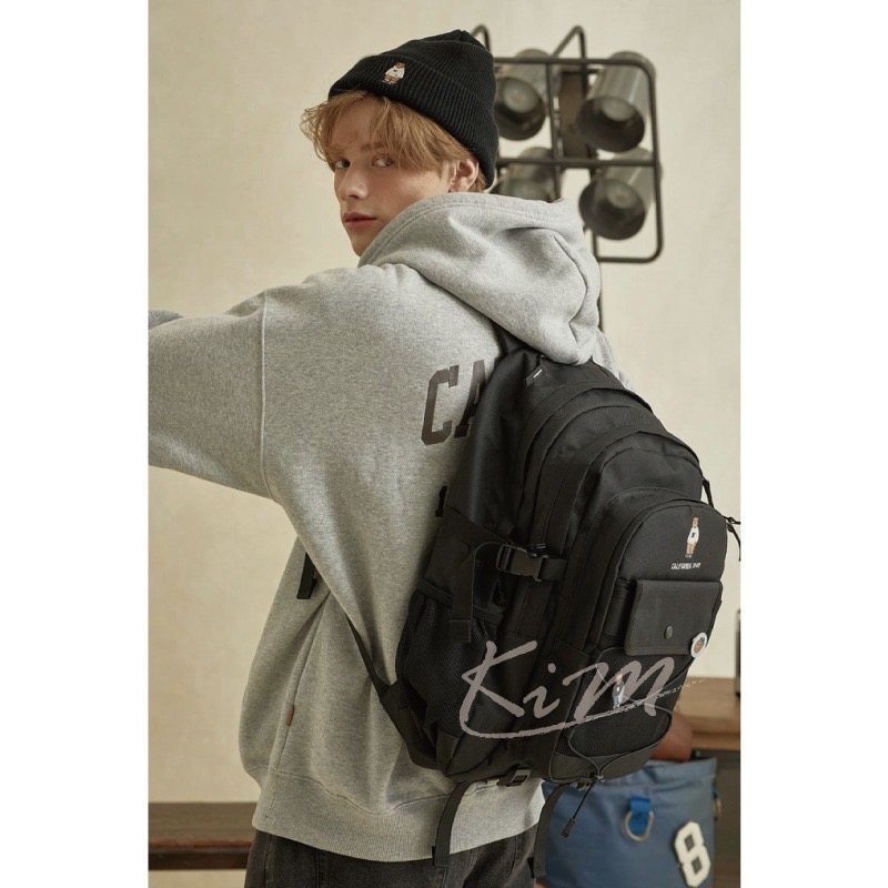 韓國WHO.A.U 熊熊 刺繡 背包 網格透視後背包 書包 旅行包who a u男女通用-細節圖5