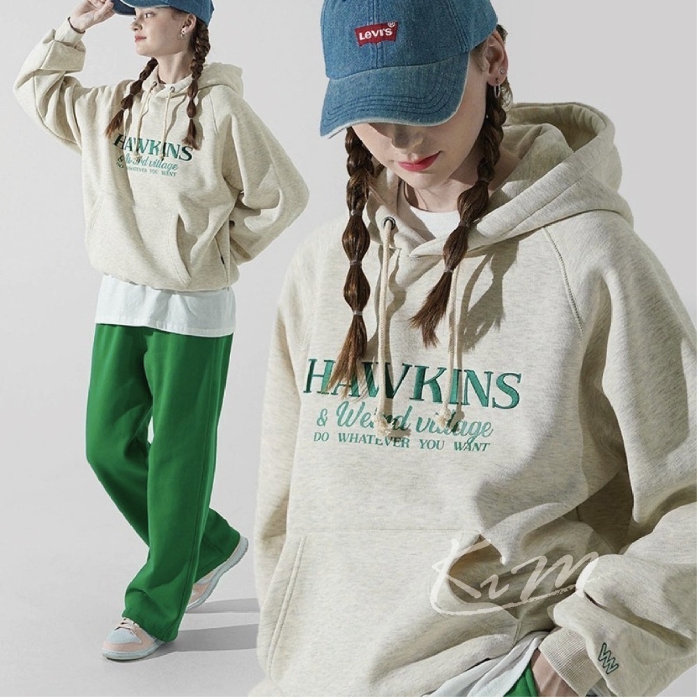 韓國WV PROJECT 電繡霍金斯高磅刷毛帽T WVPROJECT 帽踢-細節圖2