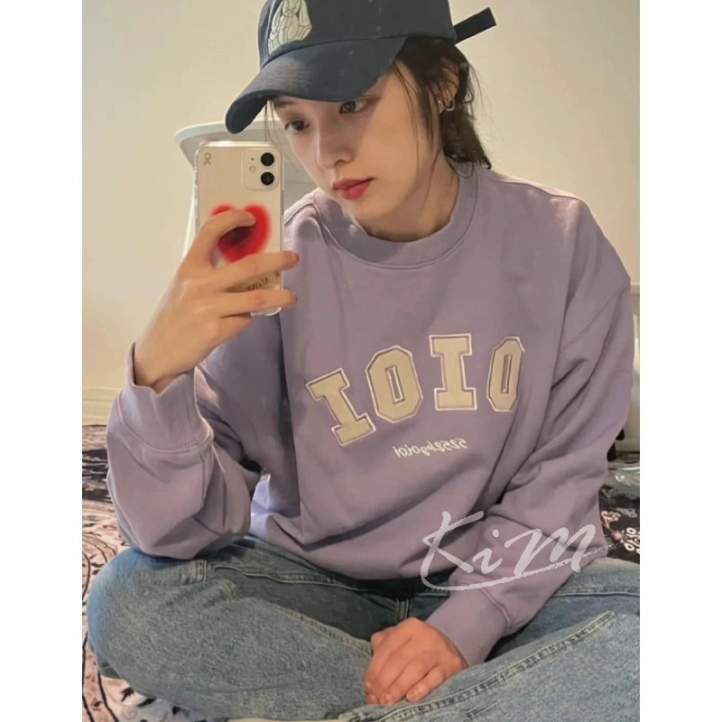 oioi衛衣 女 秋冬 5252圓領 寬鬆 男 情侶 馬卡龍 長袖 大學T-細節圖4