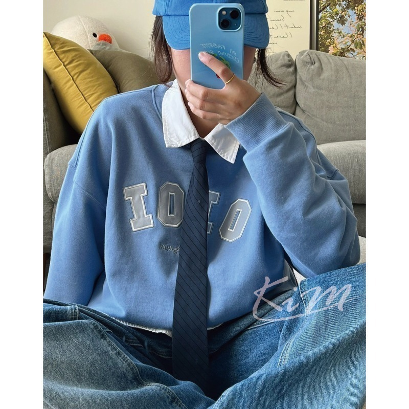 oioi衛衣 女 秋冬 5252圓領 寬鬆 男 情侶 馬卡龍 長袖 大學T-細節圖8