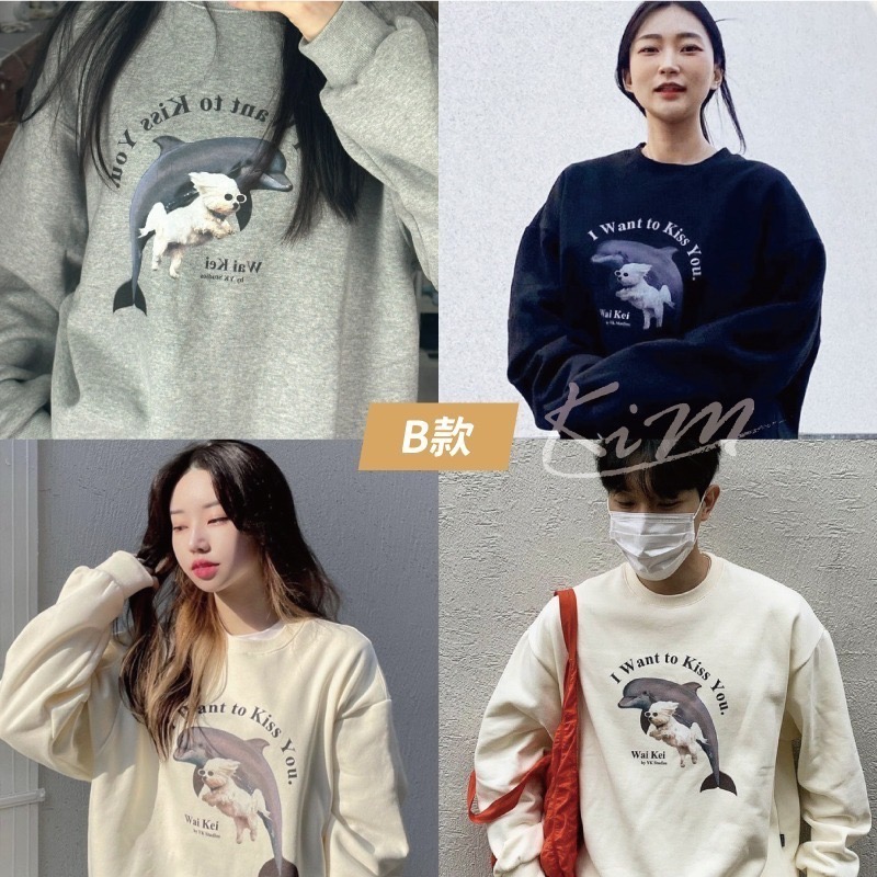 waikei 三隻狗狗衛衣圓領 寬鬆 長袖 秋冬款 男女情侶 大學T-細節圖3