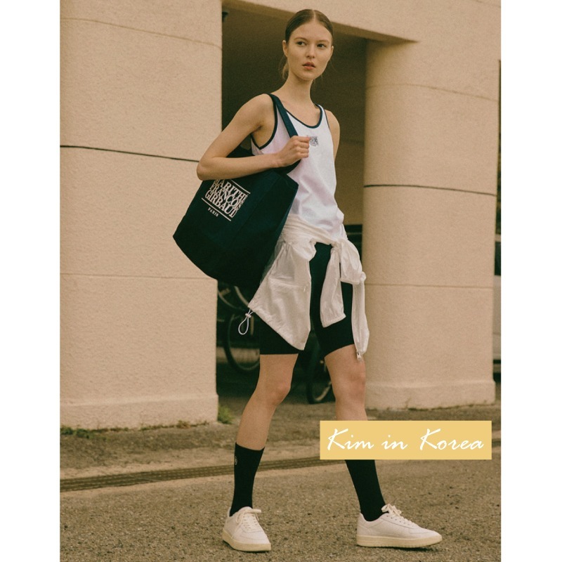 韓國MARITHE 字母印花 拼接帆布包 慵懶風 單肩托特包 單肩包 手提包 購物袋-細節圖2