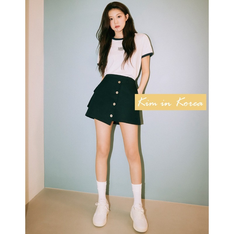 韓國MARITHE 拼色字母 刺繡 短袖 T恤 女 法式修身上衣 短袖T恤 滾邊-細節圖6