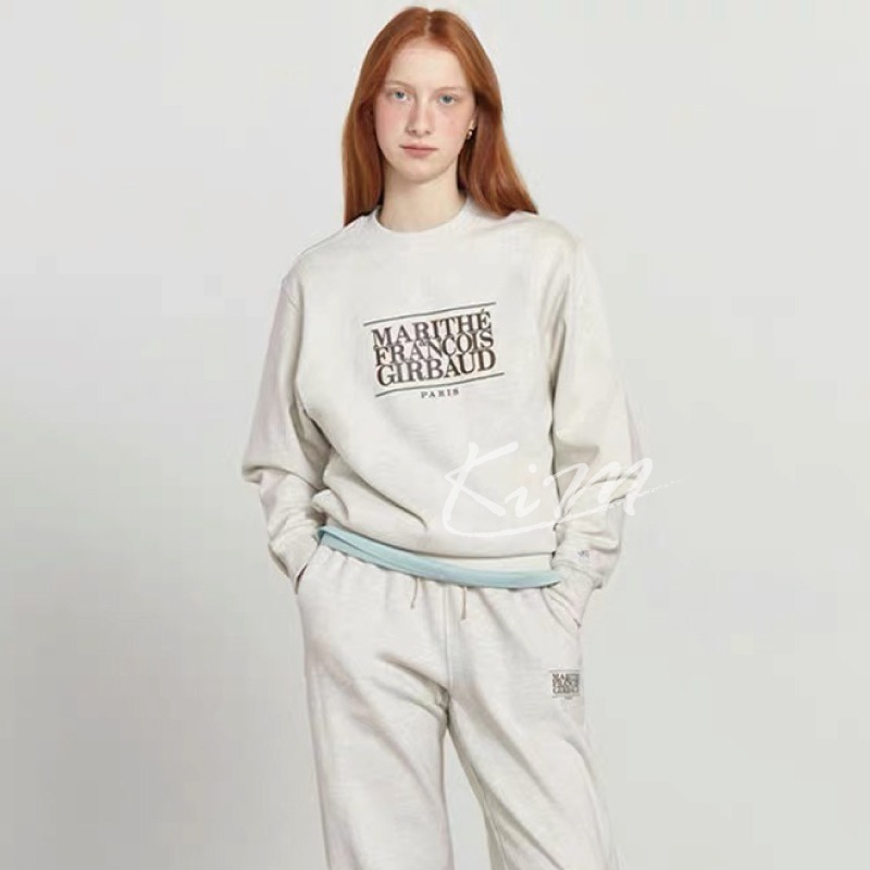 韓國Marithe 字母 印花 休閒 百搭 簡約 情侶 上衣 寬鬆 大學T 長袖T恤-細節圖3