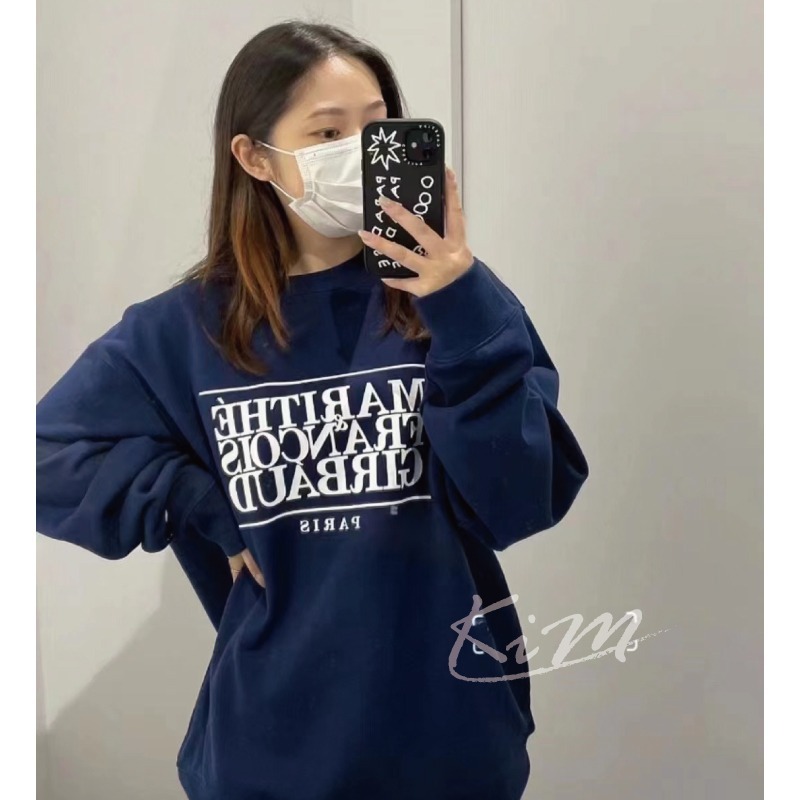 韓國Marithe 字母 印花 休閒 百搭 簡約 情侶 上衣 寬鬆 大學T 長袖T恤-細節圖6