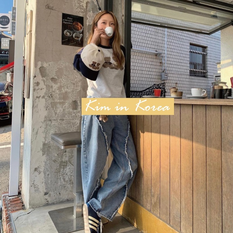 韓國Marithe 小熊印花 插肩袖 上衣 聯名GIRL X MFG 長袖T恤 大學T-細節圖4