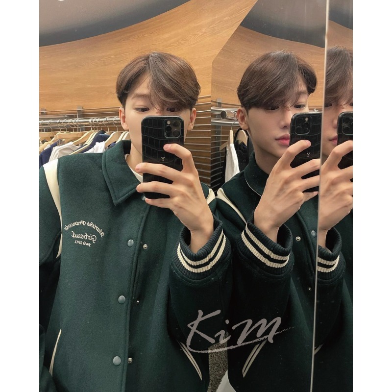 韓國Marithe 翻領 復古 棒球服 拼接 羊毛 外套 夾克 高允珍同款外套 大衣-細節圖4