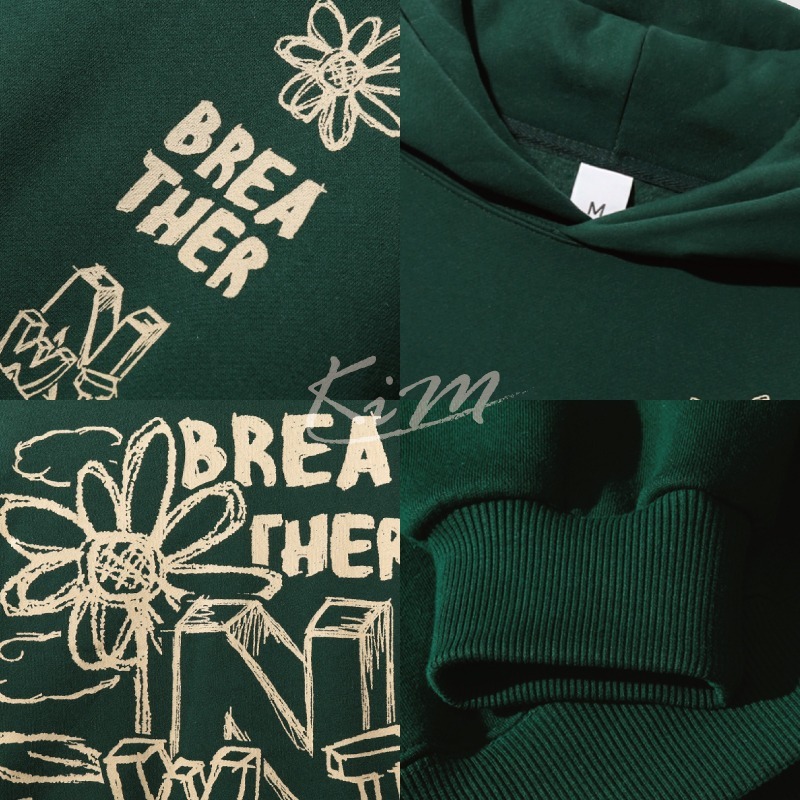 【預購】TWN BREATHER 小花 帽T WV PROJECT同公司品牌 刷毛款 素描無抽繩 帽踢 字母印花-細節圖11